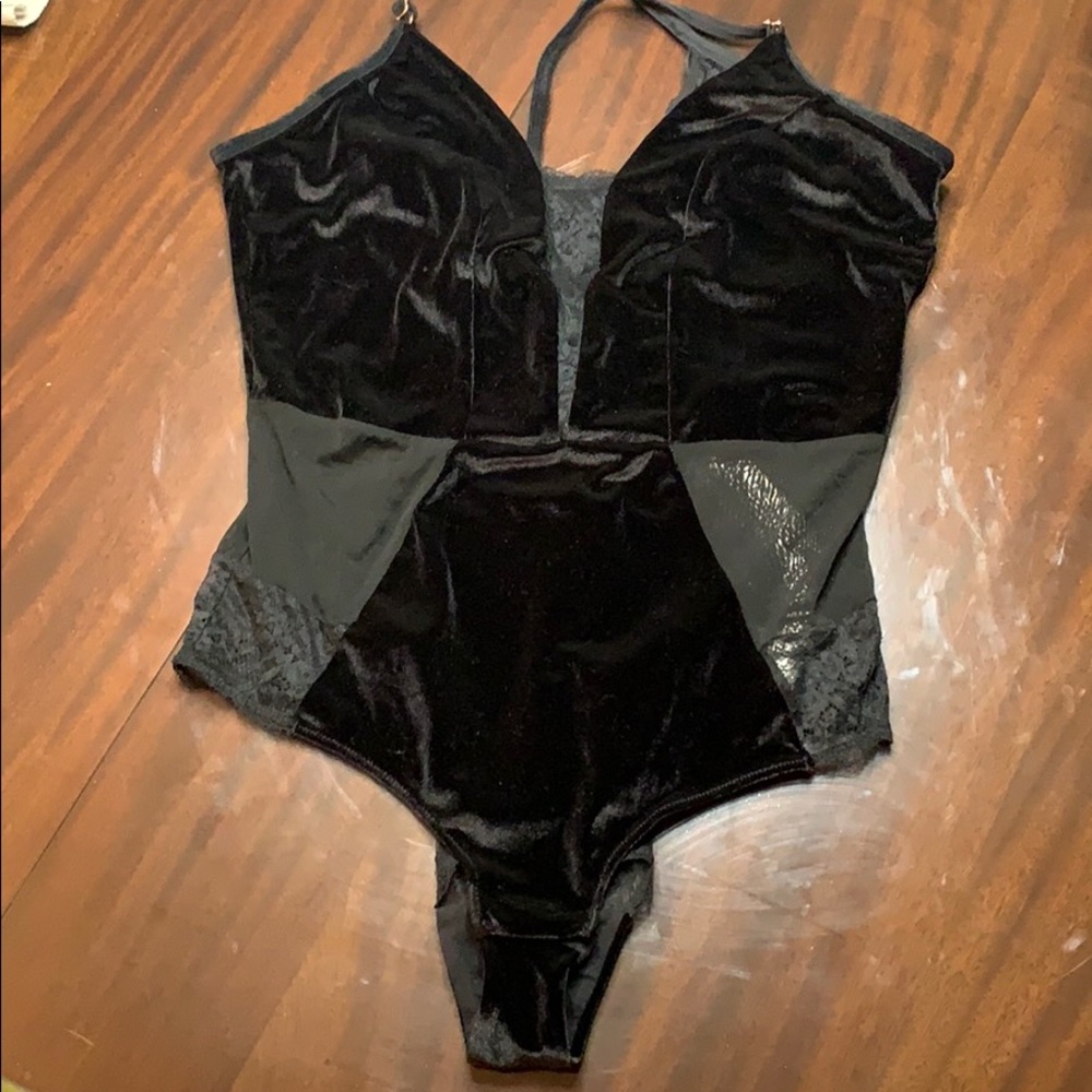 Black Lacy and Velvet XL Body Suit